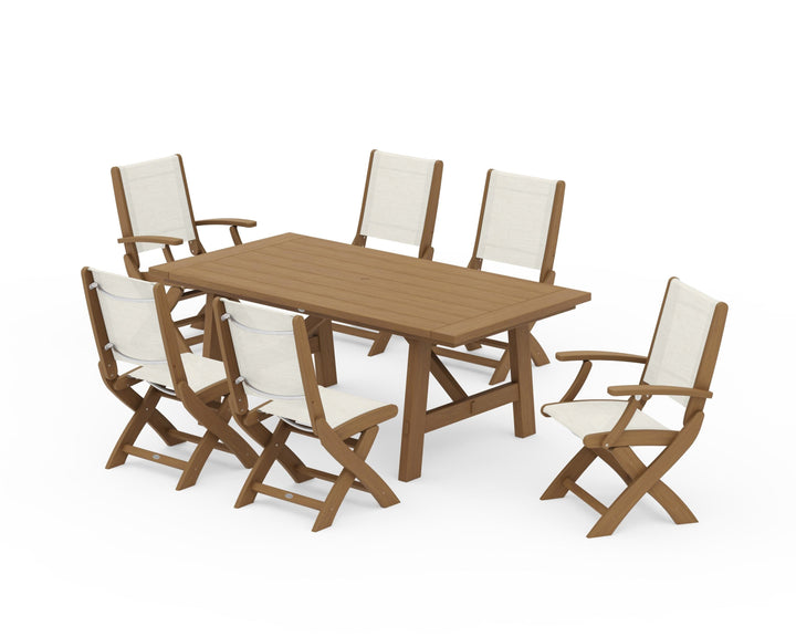 POLYWOOD® Coastal Folding Chair 7-Piece Rustic Farmhouse Dining Set