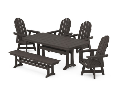 Vineyard Curveback Adirondack Swivel Chair 6-Piece Dining Set with Trestle Legs and Bench