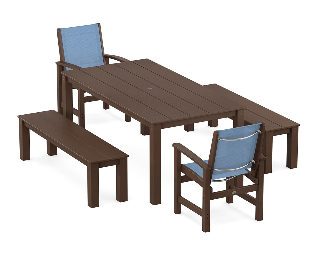 POLYWOOD® Coastal 5-Piece Parsons Dining Set with Benches