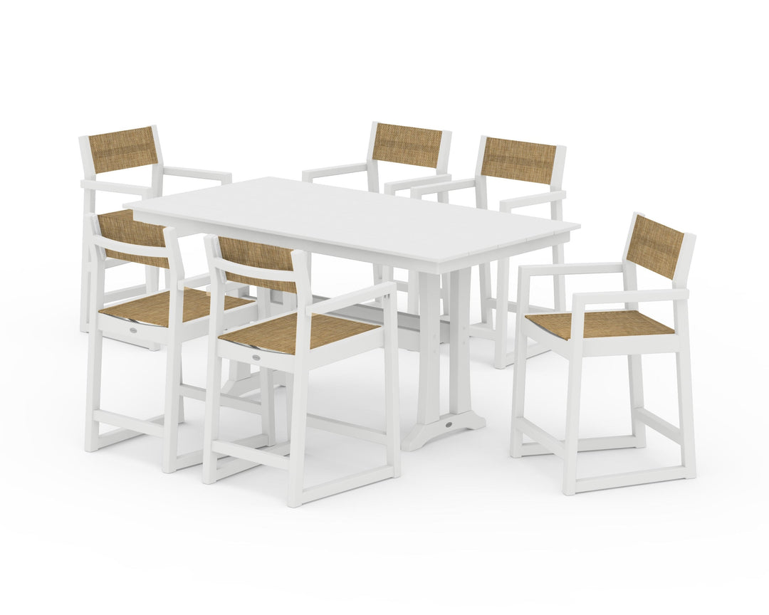 POLYWOOD® EDGE Sling Arm Chair 7-Piece Farmhouse Counter Set with Trestle Legs