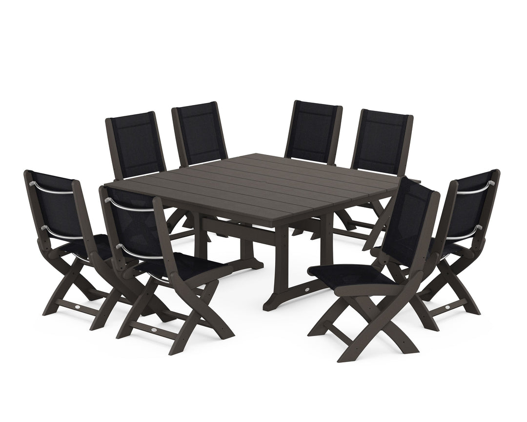 POLYWOOD® Coastal Folding Side Chair 9-Piece Farmhouse Dining Set