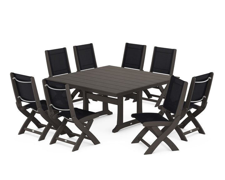 POLYWOOD® Coastal Folding Side Chair 9-Piece Farmhouse Dining Set