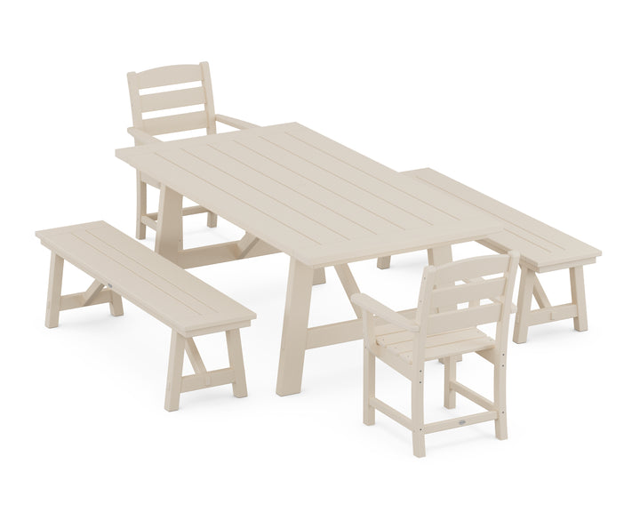 POLYWOOD® Lakeside 5-Piece Rustic Farmhouse Dining Set With Benches