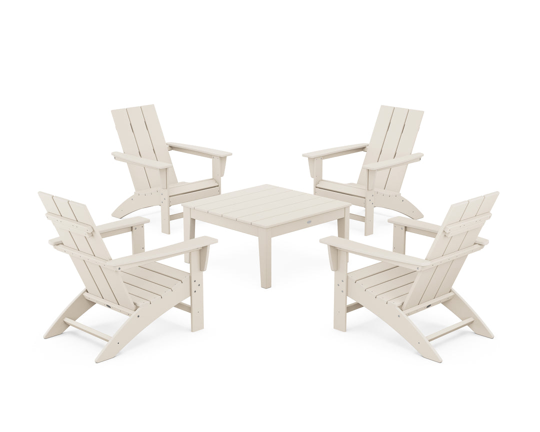 POLYWOOD® 5-Piece Modern Adirondack Chair Conversation Set with 36" Conversation Table