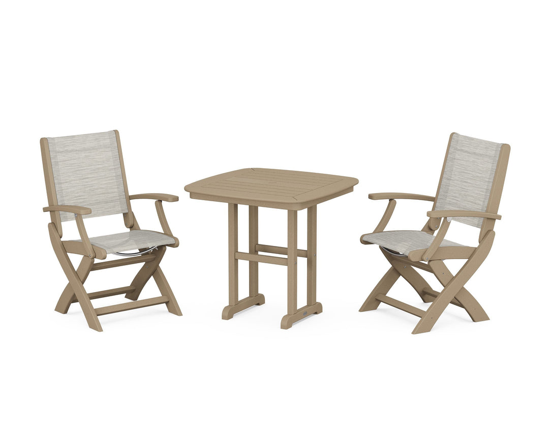 POLYWOOD® Coastal Folding Chair 3-Piece Dining Set