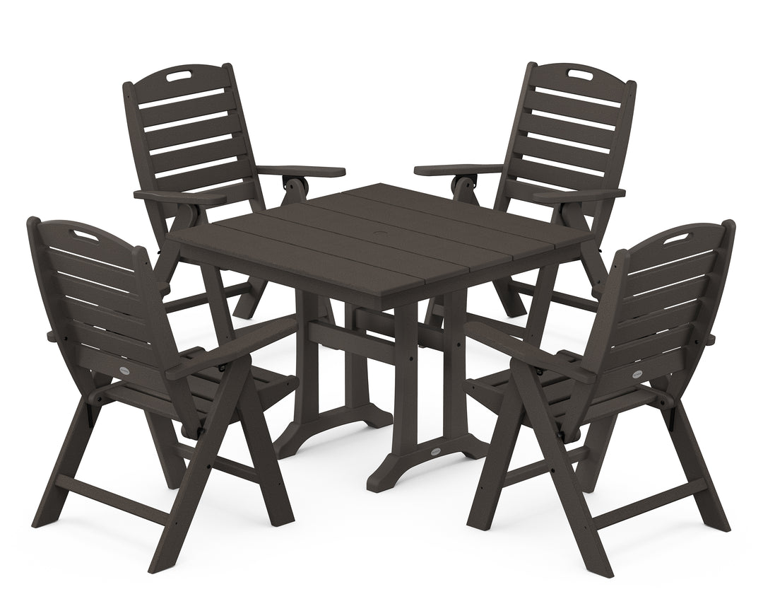 POLYWOOD® Nautical Folding Highback Chair 5-Piece Farmhouse Trestle Dining Set