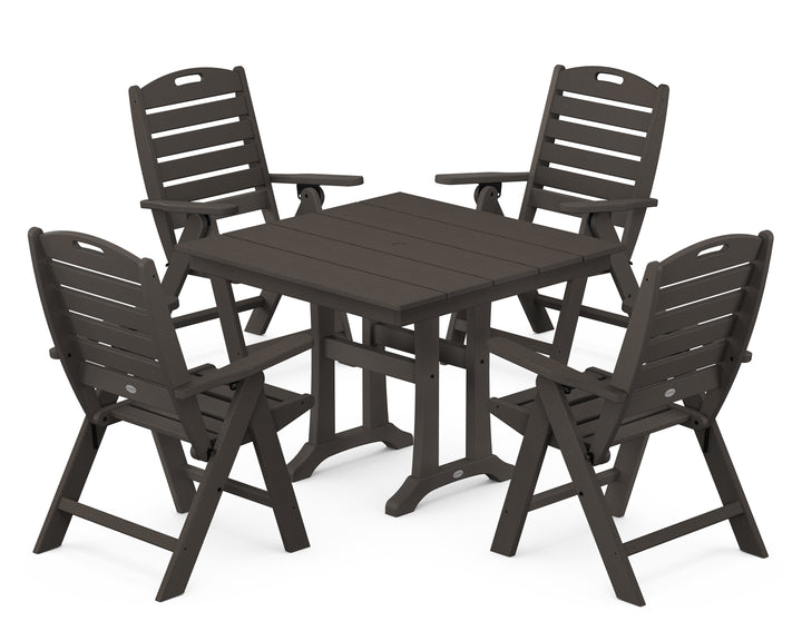 POLYWOOD® Nautical Folding Highback Chair 5-Piece Farmhouse Trestle Dining Set