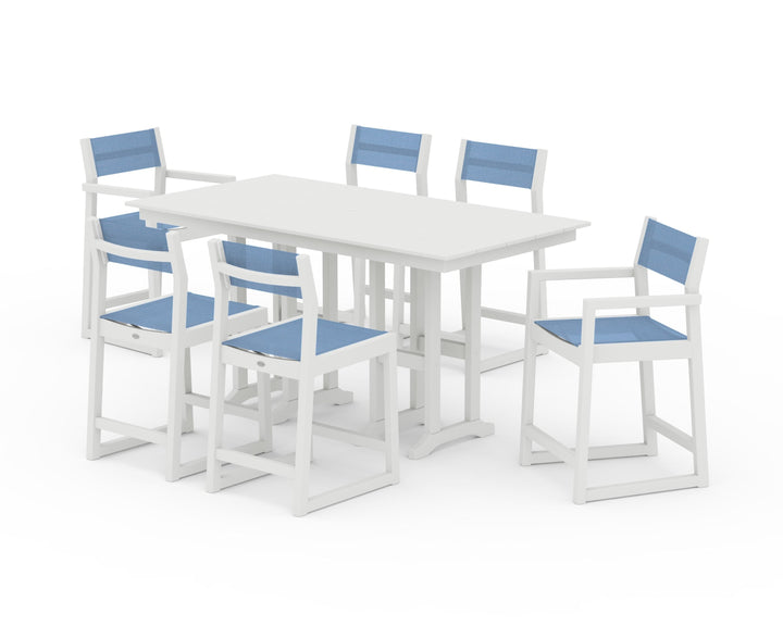 POLYWOOD® EDGE Sling 7-Piece Farmhouse Counter Set with Trestle Legs