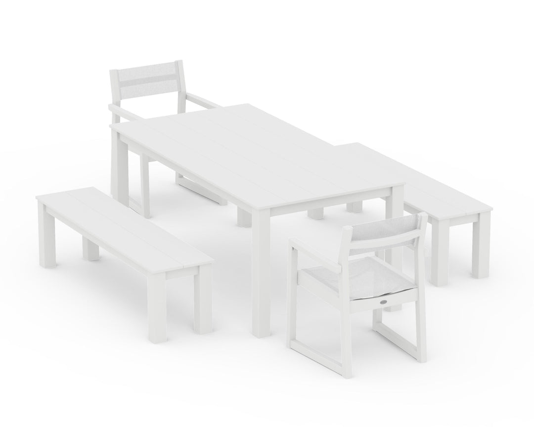 POLYWOOD® EDGE Sling Arm Chair 5-Piece Parsons Dining Set with Benches