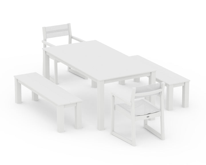 POLYWOOD® EDGE Sling Arm Chair 5-Piece Parsons Dining Set with Benches