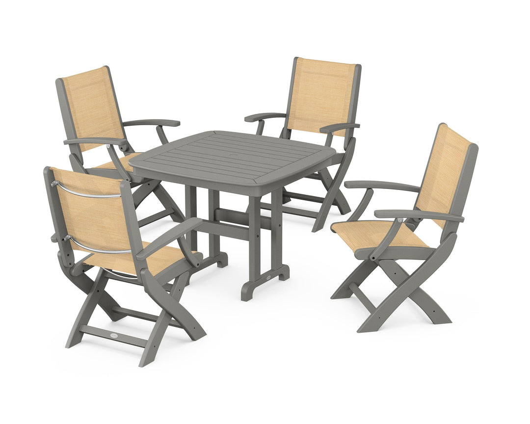 POLYWOOD® Coastal Folding Chair 5-Piece Dining Set