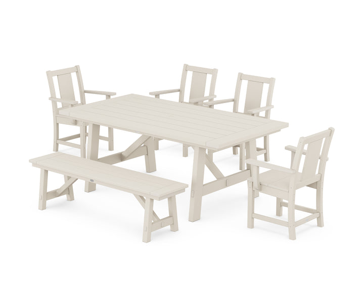 POLYWOOD® Prairie 6-Piece Rustic Farmhouse Dining Set with Bench