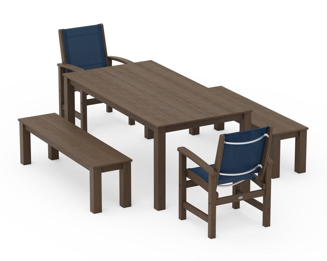 POLYWOOD® Coastal 5-Piece Parsons Dining Set with Benches