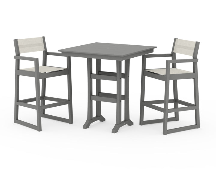 POLYWOOD® EDGE Sling Arm Chair 3-Piece Farmhouse Bar Set with Trestle Legs