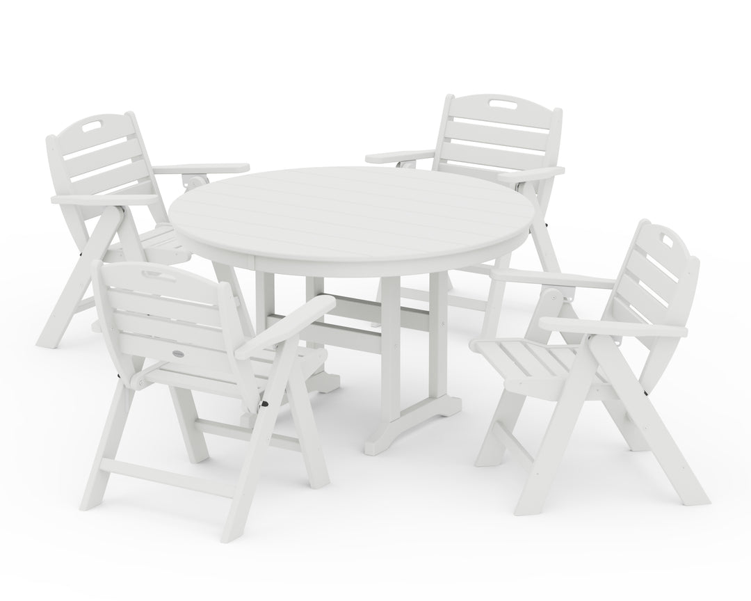 POLYWOOD® Nautical Folding Lowback Chair 5-Piece Round Farmhouse Dining Set