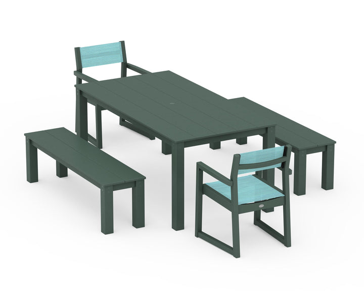 POLYWOOD® EDGE Sling Arm Chair 5-Piece Parsons Dining Set with Benches