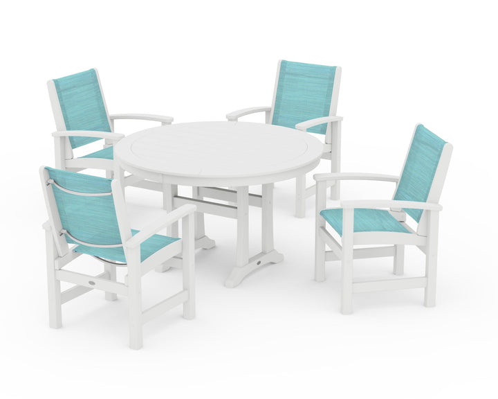 POLYWOOD® Coastal 5-Piece Round Dining Set with Trestle Legs