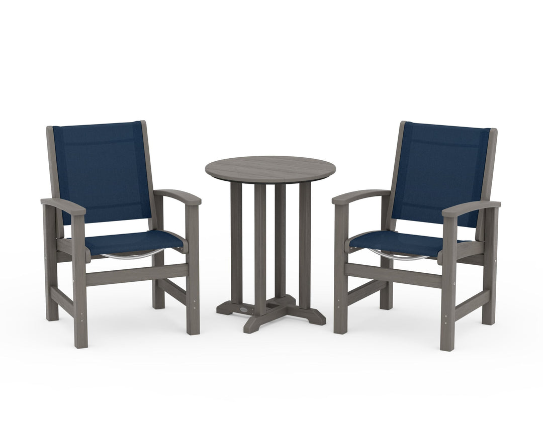 POLYWOOD® Coastal 3-Piece Round Bistro Dining Set
