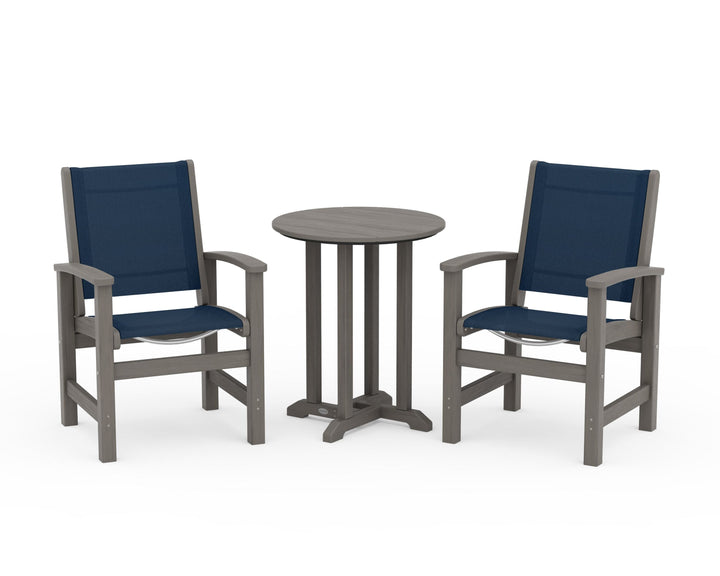 POLYWOOD® Coastal 3-Piece Round Bistro Dining Set
