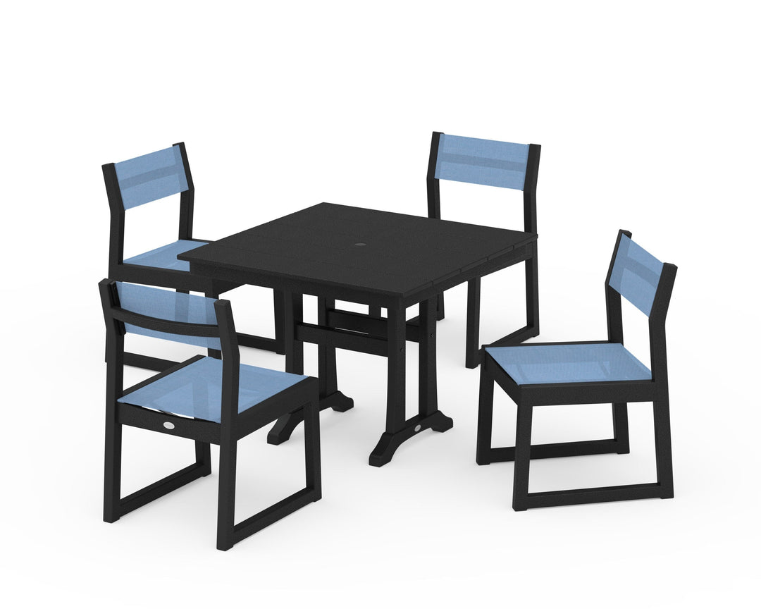 POLYWOOD® EDGE Sling 5-Piece Farmhouse Trestle Side Chair Dining Set
