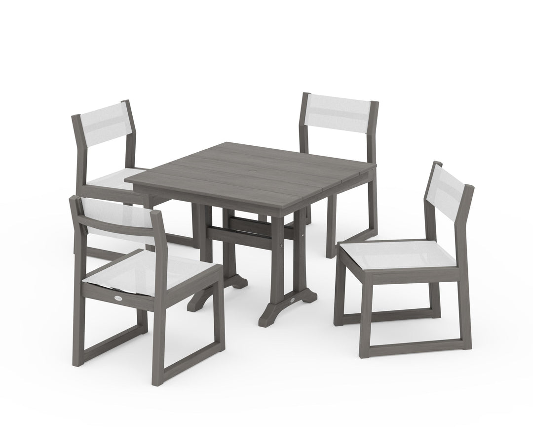 POLYWOOD® EDGE Sling 5-Piece Farmhouse Trestle Side Chair Dining Set