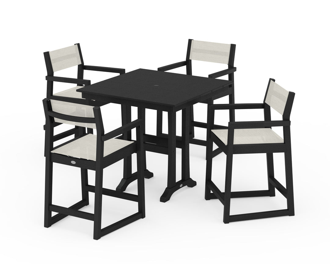 POLYWOOD® EDGE Sling Arm Chair 5-Piece Farmhouse Counter Set with Trestle Legs