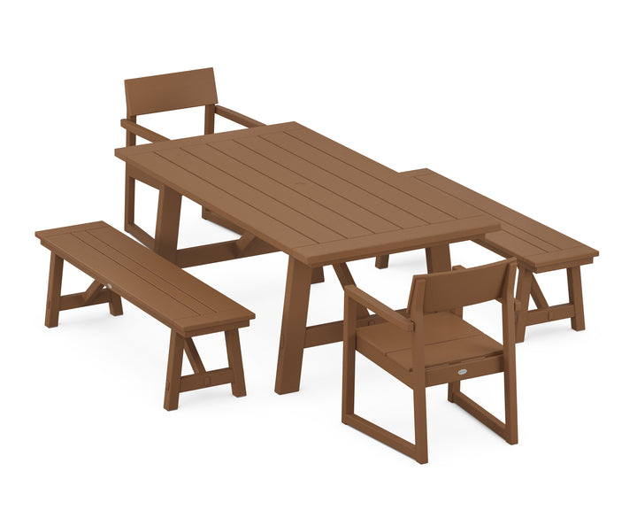 POLYWOOD® EDGE 5-Piece Rustic Farmhouse Dining Set With Benches