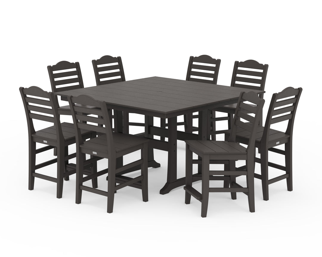Draper James™ by  POLYWOOD® Savannah Side Chair 9-Piece Square Farmhouse Counter Set with Trestle Legs