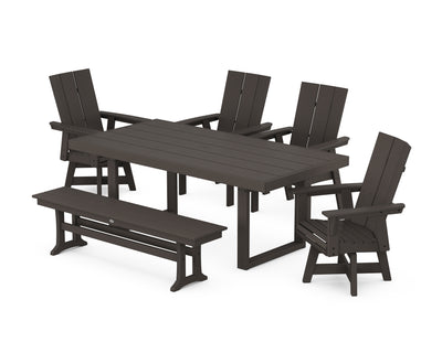 Modern Curveback Adirondack Swivel Chair 6-Piece Dining Set with Bench