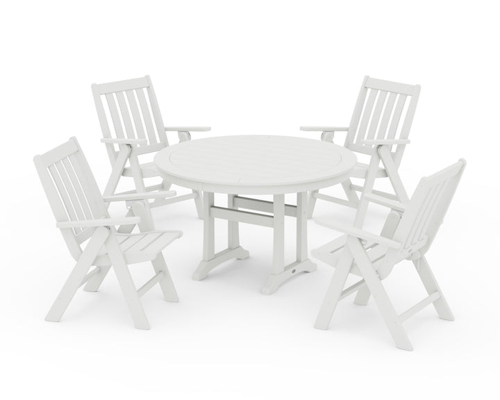 POLYWOOD® Vineyard Folding Chair 5-Piece Round Dining Set with Trestle Legs