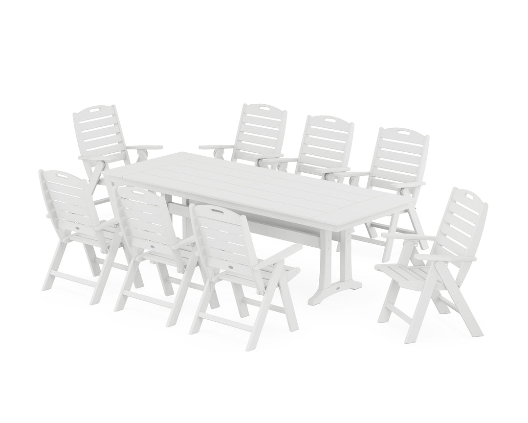 POLYWOOD® Nautical Highback 9-Piece Farmhouse Dining Set with Trestle Legs