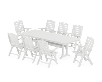 Nautical Highback 9-Piece Farmhouse Dining Set with Trestle Legs