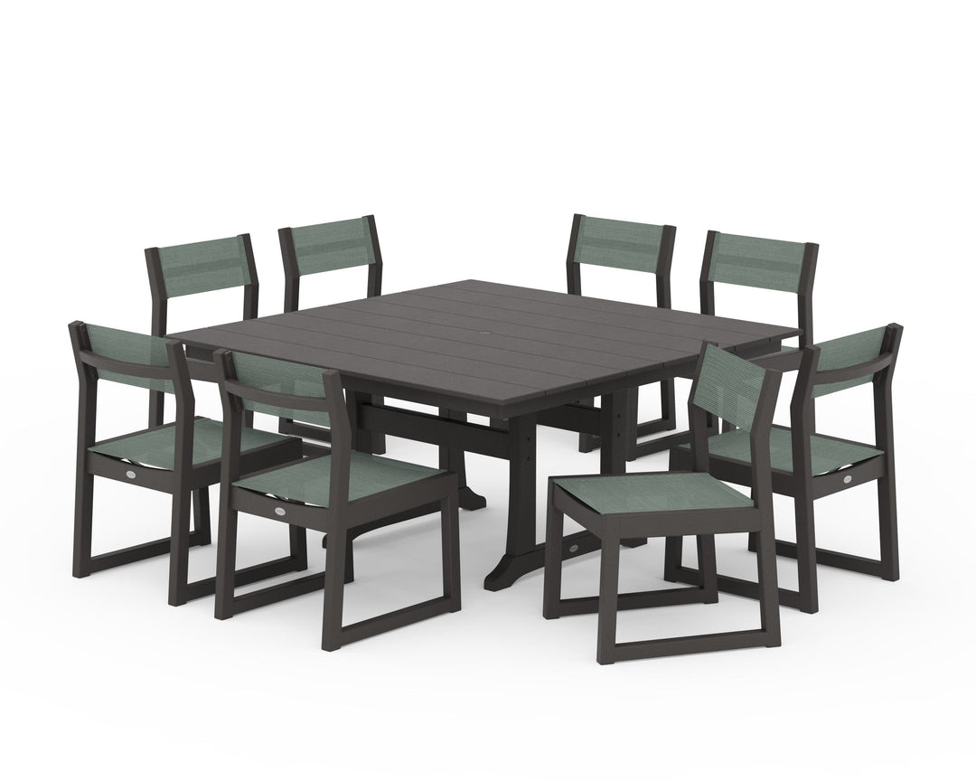 POLYWOOD® EDGE Sling Side Chair 9-Piece Farmhouse Trestle Dining Set