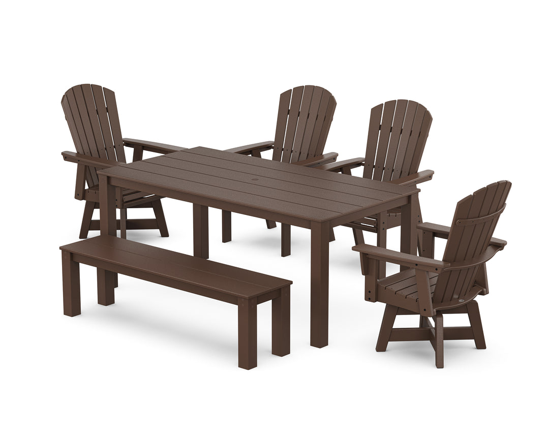 POLYWOOD® Nautical Curveback Adirondack Swivel 6-Piece Parsons Dining Set with Bench