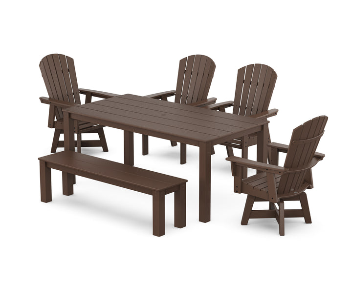 POLYWOOD® Nautical Curveback Adirondack Swivel 6-Piece Parsons Dining Set with Bench
