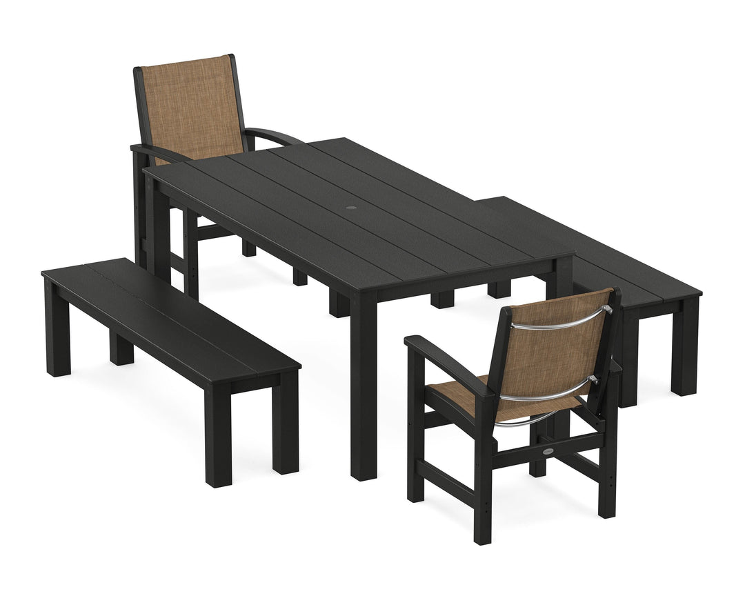 POLYWOOD® Coastal 5-Piece Parsons Dining Set with Benches