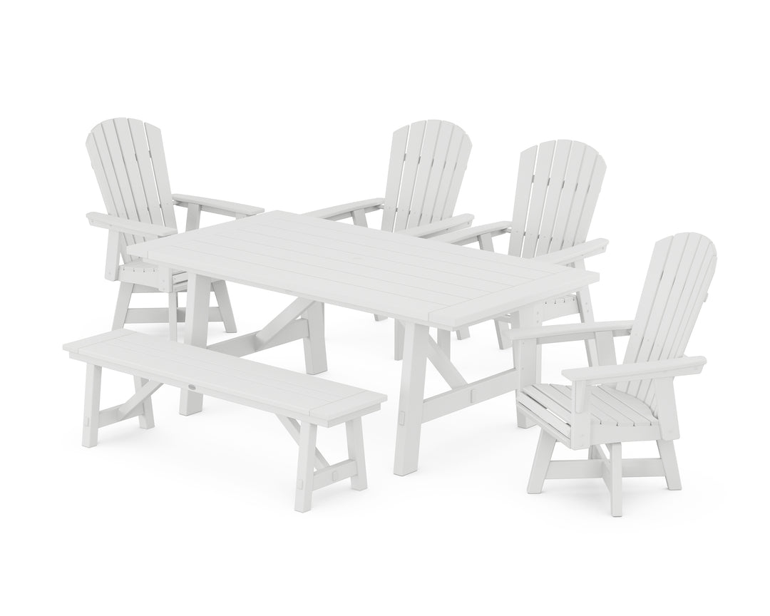 POLYWOOD® Nautical Adirondack Swivel 6-Piece Rustic Farmhouse Dining Set With Trestle Legs