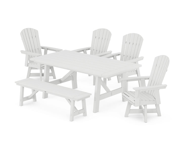 POLYWOOD® Nautical Adirondack Swivel 6-Piece Rustic Farmhouse Dining Set With Trestle Legs