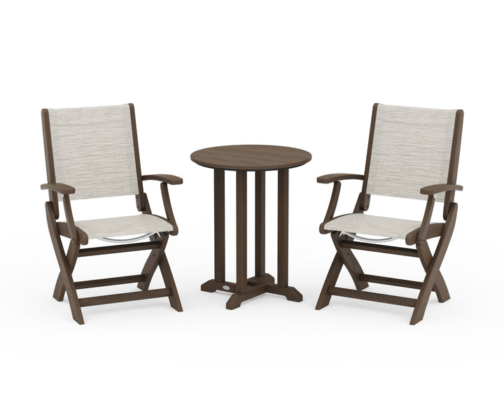 POLYWOOD® Coastal Folding 3-Piece Round Bistro Dining Set