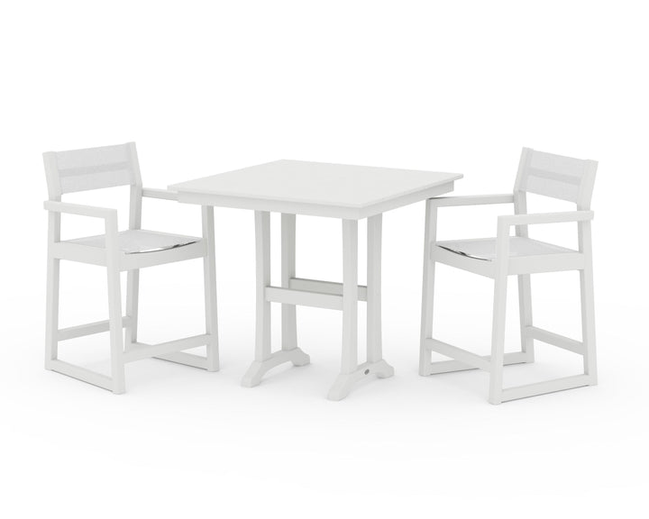 POLYWOOD® EDGE Sling Arm Chair 3-Piece Farmhouse Counter Set with Trestle Legs