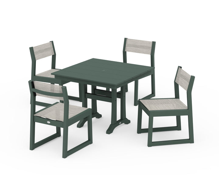 POLYWOOD® EDGE Sling 5-Piece Farmhouse Trestle Side Chair Dining Set