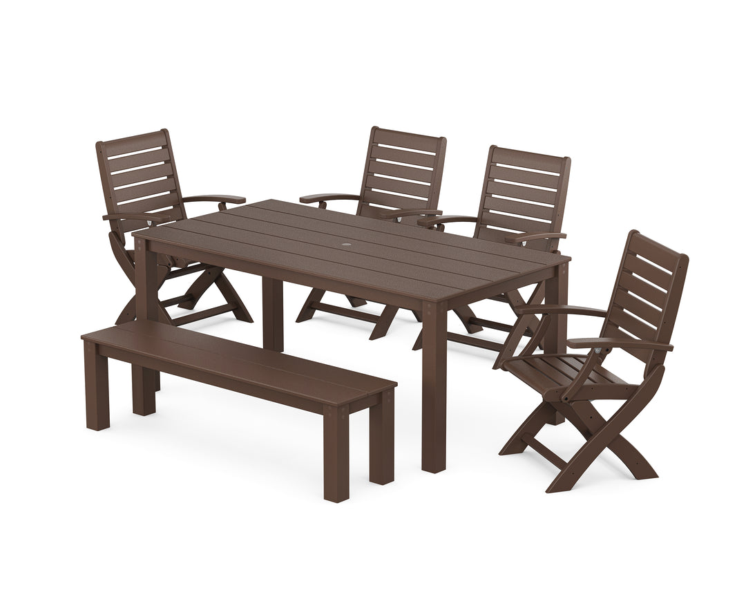 POLYWOOD® Signature Folding Chair 6-Piece Parsons Dining Set with Bench