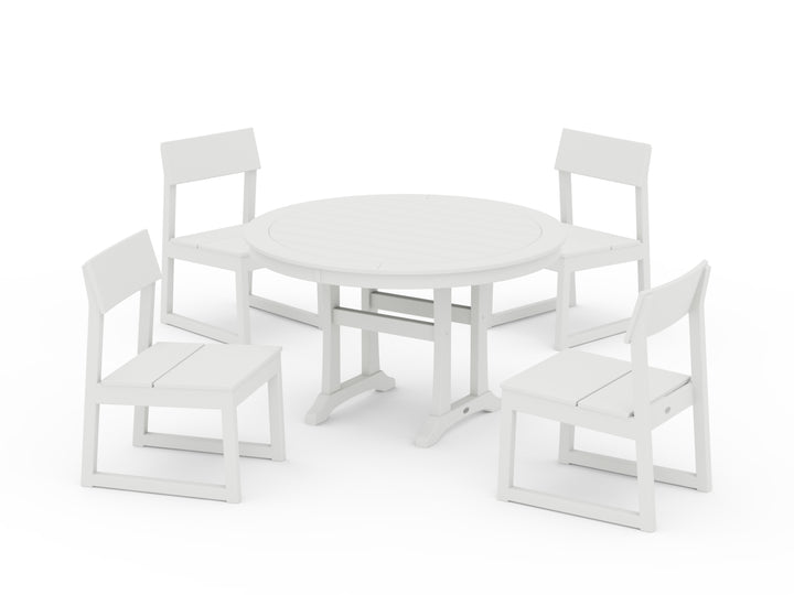 POLYWOOD® EDGE Side Chair 5-Piece Round Dining Set With Trestle Legs