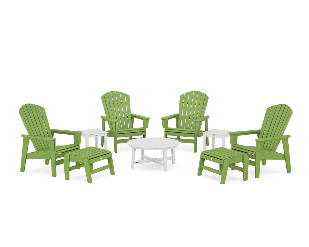 POLYWOOD® Nautical Grand Upright Adirondack 9-Piece Conversation Set
