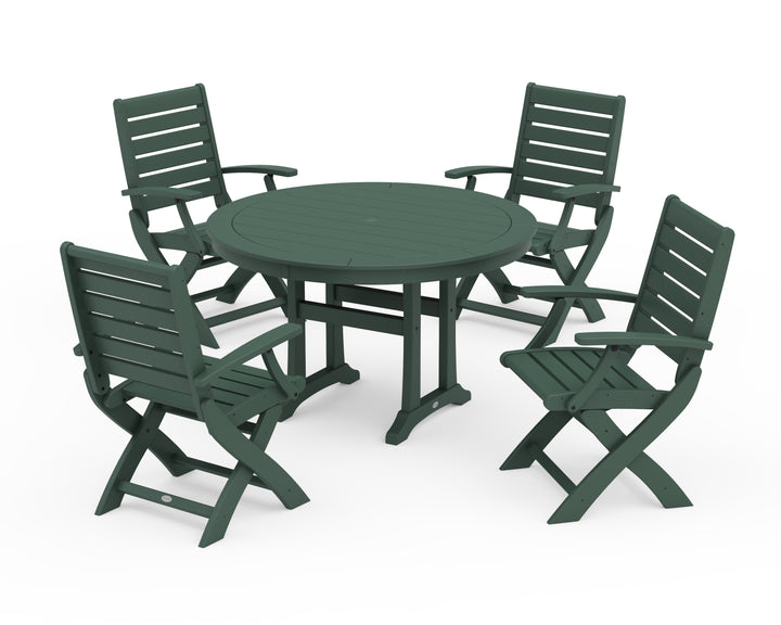 POLYWOOD® Signature Folding Chair 5-Piece Round Dining Set with Trestle Legs