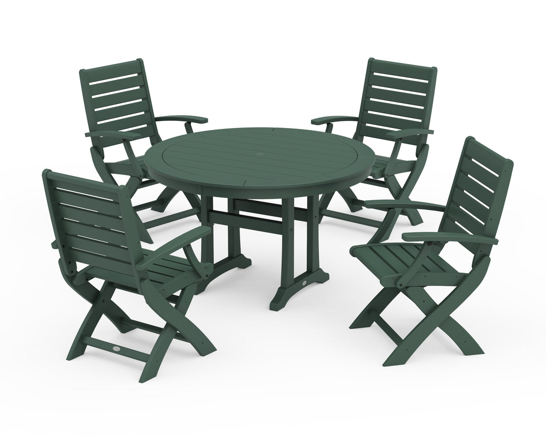 POLYWOOD® Signature Folding Chair 5-Piece Round Dining Set with Trestle Legs