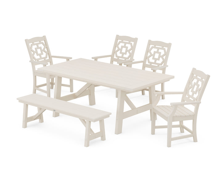 Martha Stewart by POLYWOOD® Chinoiserie 6-Piece Rustic Farmhouse Dining Set with Bench