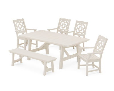 Chinoiserie 6-Piece Rustic Farmhouse Dining Set with Bench