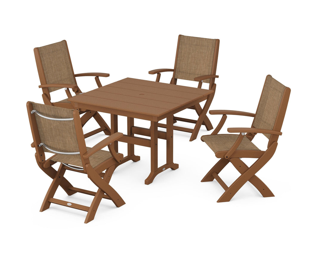 POLYWOOD® Coastal Folding Chair 5-Piece Farmhouse Dining Set