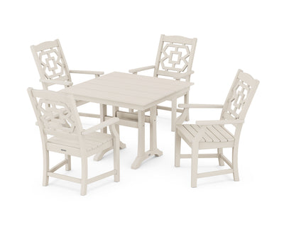 Chinoiserie 5-Piece Farmhouse Dining Set with Trestle Legs